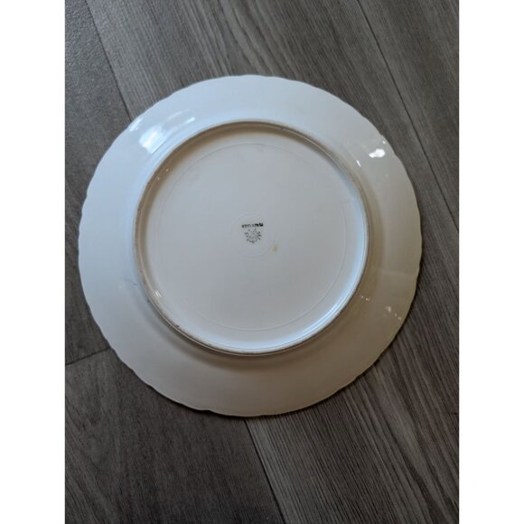 Vintage Floral Porcelain Plate Purple & Green Flower Design 10" Diameter Scallop - Picture 4 of 5